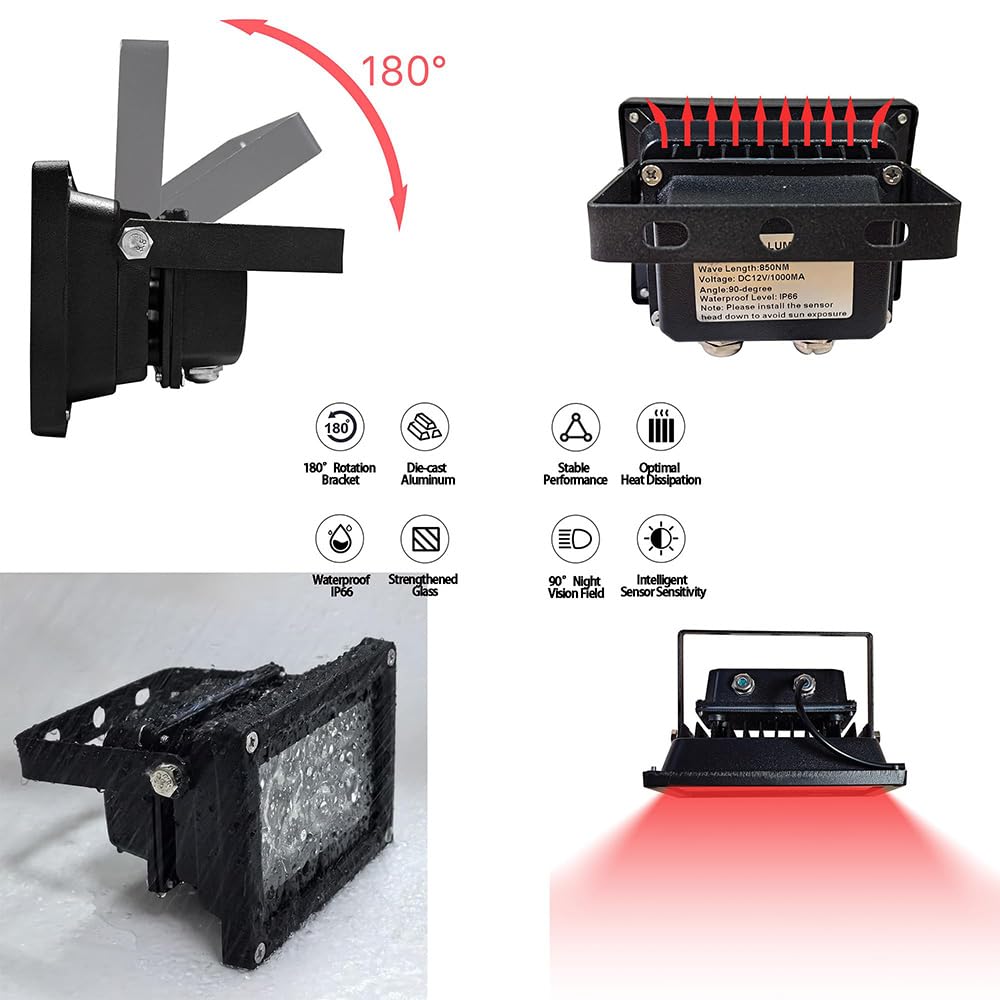 JC IR Illuminator 8-Led Infrared Light Wide Angle with Power Adapter for Security Camera System and VRS