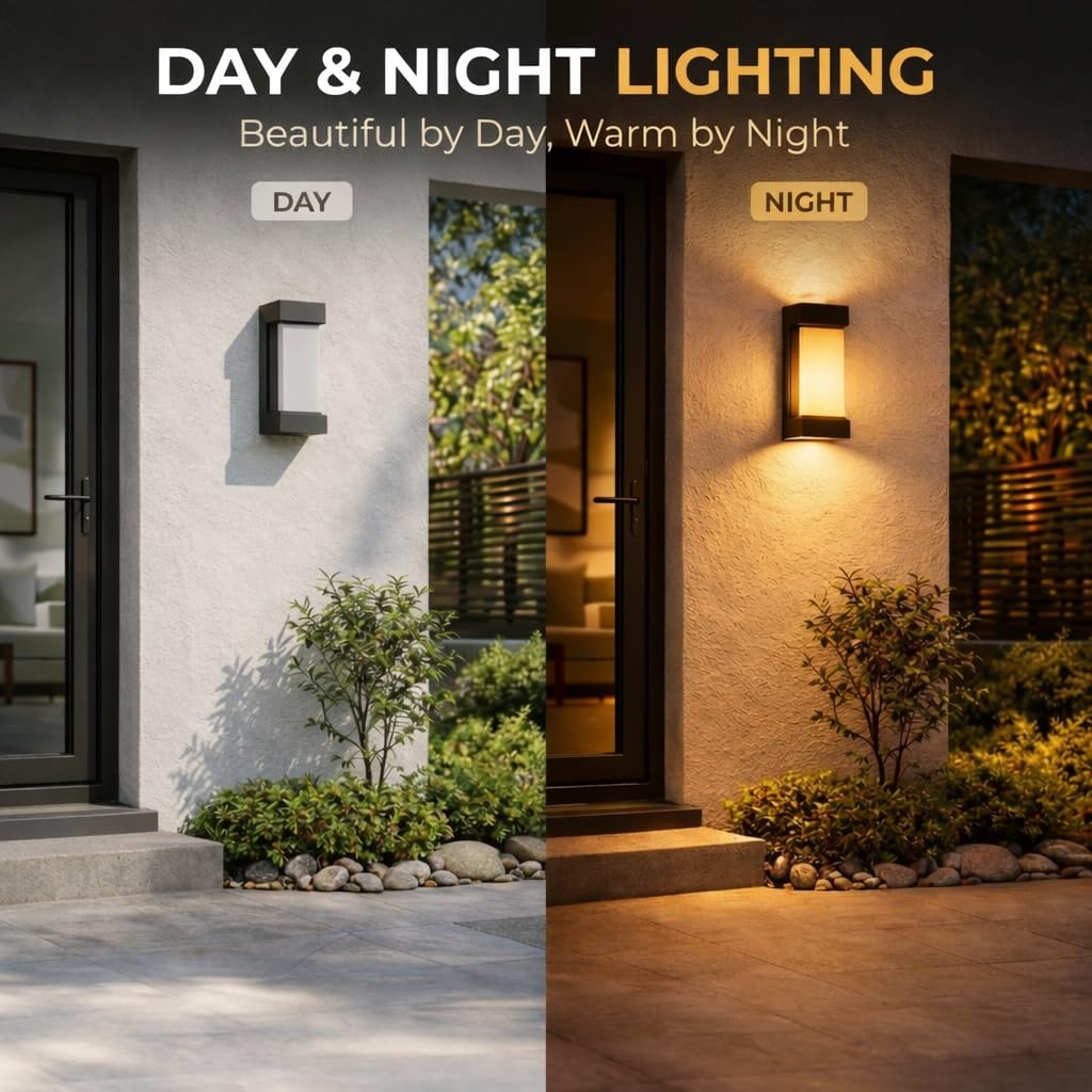 RCHBINBRS LED Flame Outdoor Wall Light, Black Waterproof Wall Sconce, Dynamic Flame Effect, 3000K Warm White Up and Down Porch Light, IP65 Exterior