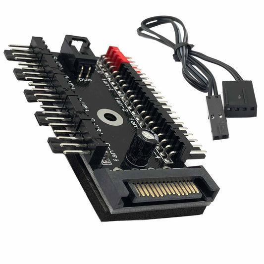 FainWan 1-Pack 10 Way 4Pin PWM PC Fan Hub with Cable Computer Cooling Fan Power Cable Extender PCB Adapter SATA 1 to 10 Multi Way Splitter