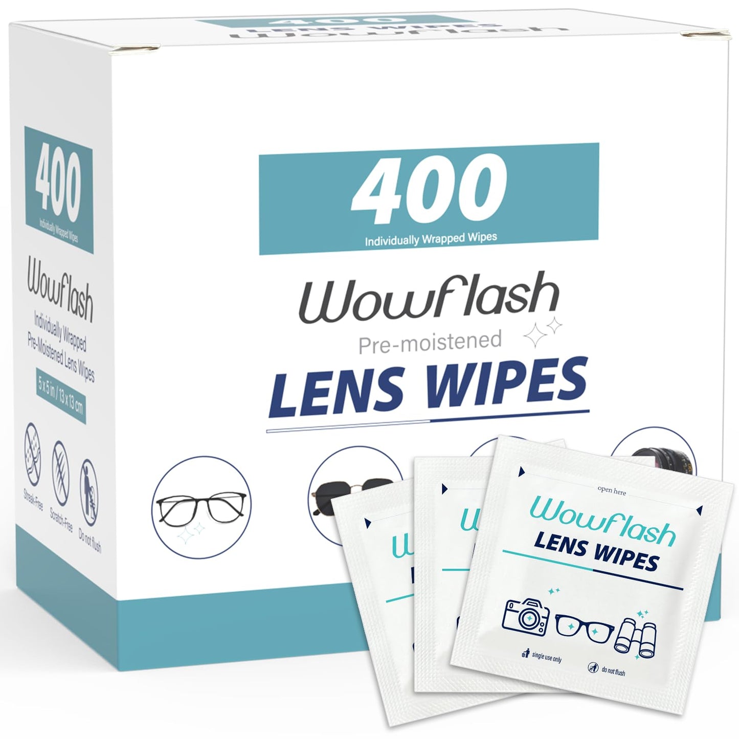 400 Count Lens Wipes for Eyeglasses, Eyeglass Lens Cleaning Wipes Pre-moistened Individually Wrapped Sracth-Free Streak-Free Eye Glasses Cleaner Wipes