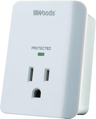 Southwire Woods Surge Protector - 1 Outlet - 1080J Appliance Surge Protection - LED Indicator Light and Alarm - Slim Space Saving Design - White