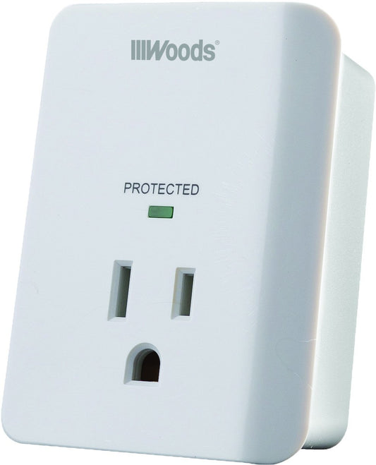 Southwire Woods Surge Protector - 1 Outlet - 1080J Appliance Surge Protection - LED Indicator Light and Alarm - Slim Space Saving Design - White
