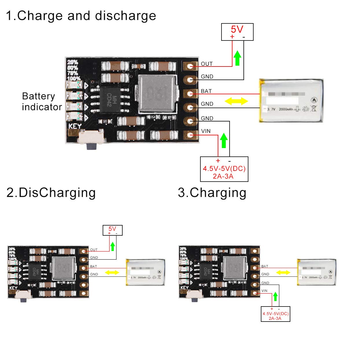 MakerFocus 6pcs 2A 5V Charge Discharge Integrated Module 3.7V 4.2V for 18650 Lithium Battery with Charging Boost Mobile Power Protection PCB Board…