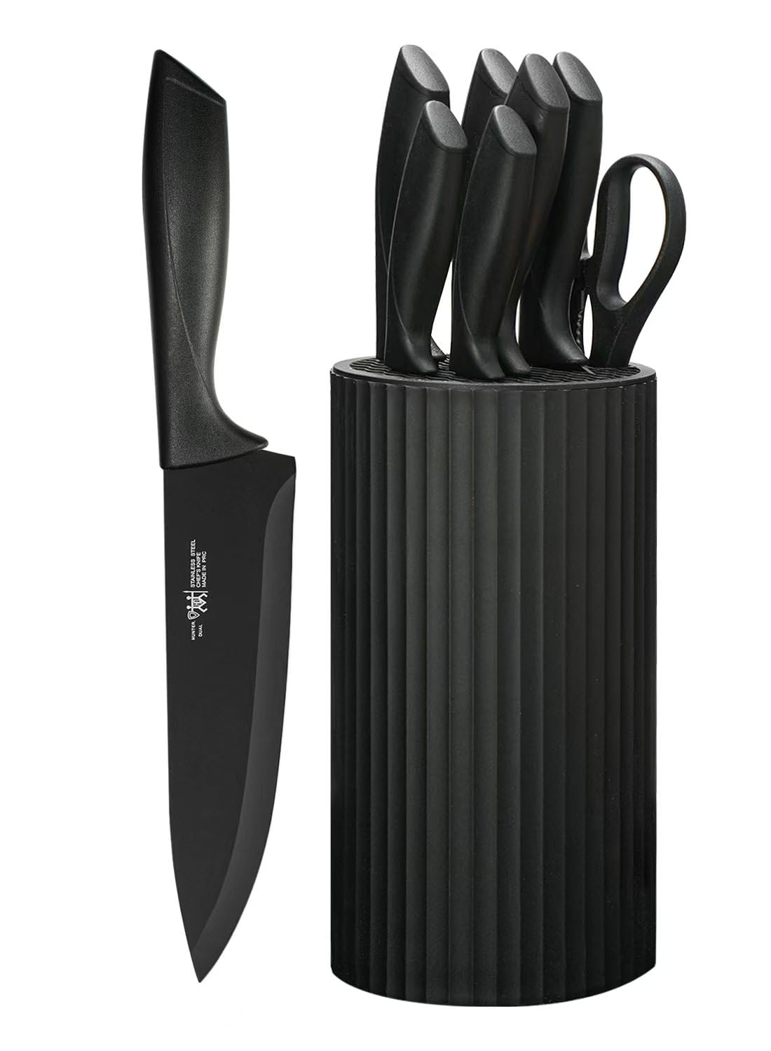 HUNTER.DUAL 8-Piece Chef Knife Set with Universal Block – Sharp, Anti-Rust, Ergonomic Design for Professional & Home Kitchens (Black)
