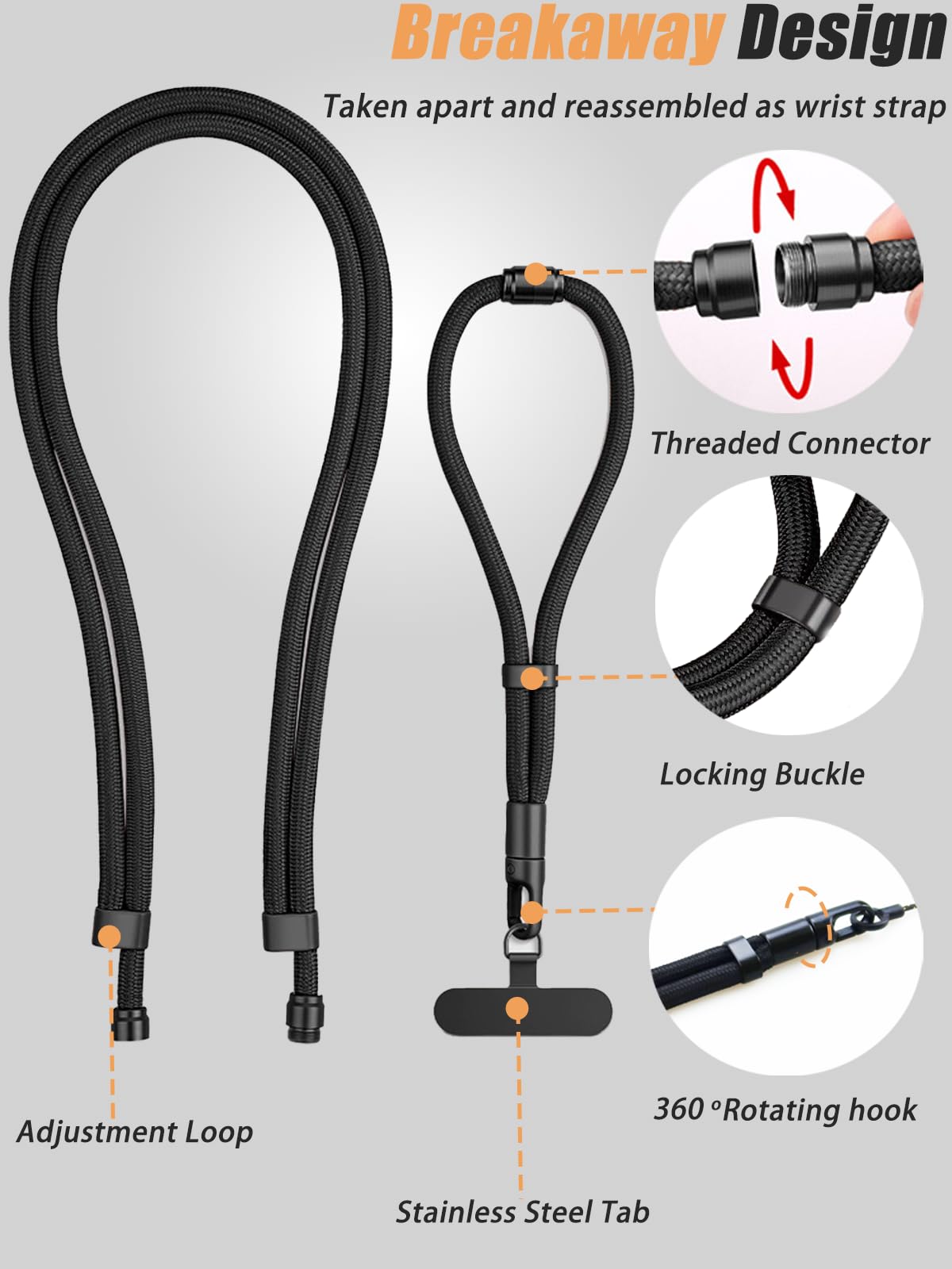 Vxhinqy 3-In-1 Phone Lanyard Crossbody,Universal Adjustable Nylon Cellphone Strap Anti Theft for Crossbody,Neck,Wrist