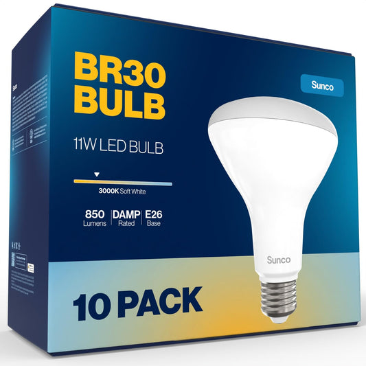 Sunco 10 Pack BR30 LED Bulb Flood Light, E26, 11W=90W, 3000K Warm White