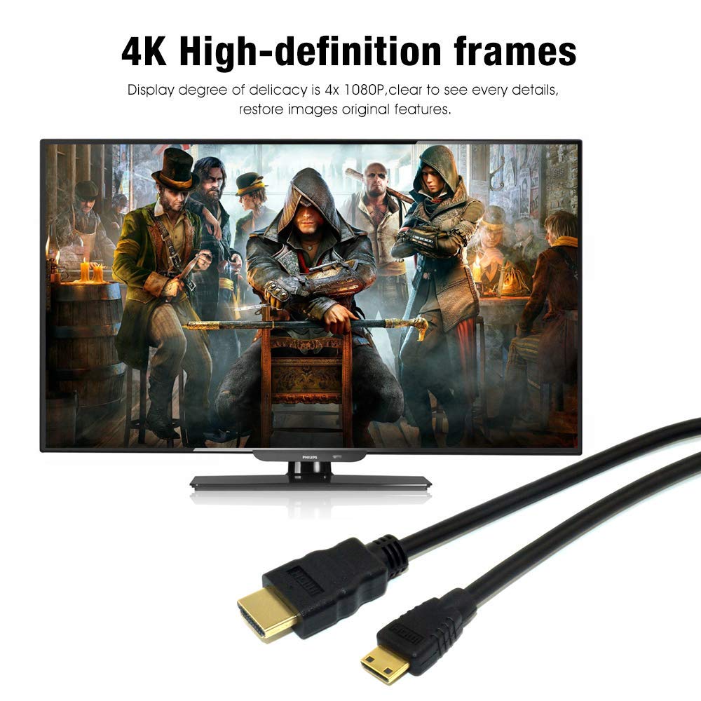 AlyKets 10ft HDMI to Mini HDMI Cable, Camera Data Cable for Nikon D3400, D3500, D7500, D850, D810, D7000, D500, Canon EOS R, RP, 5D Mark IV, 6D Mark