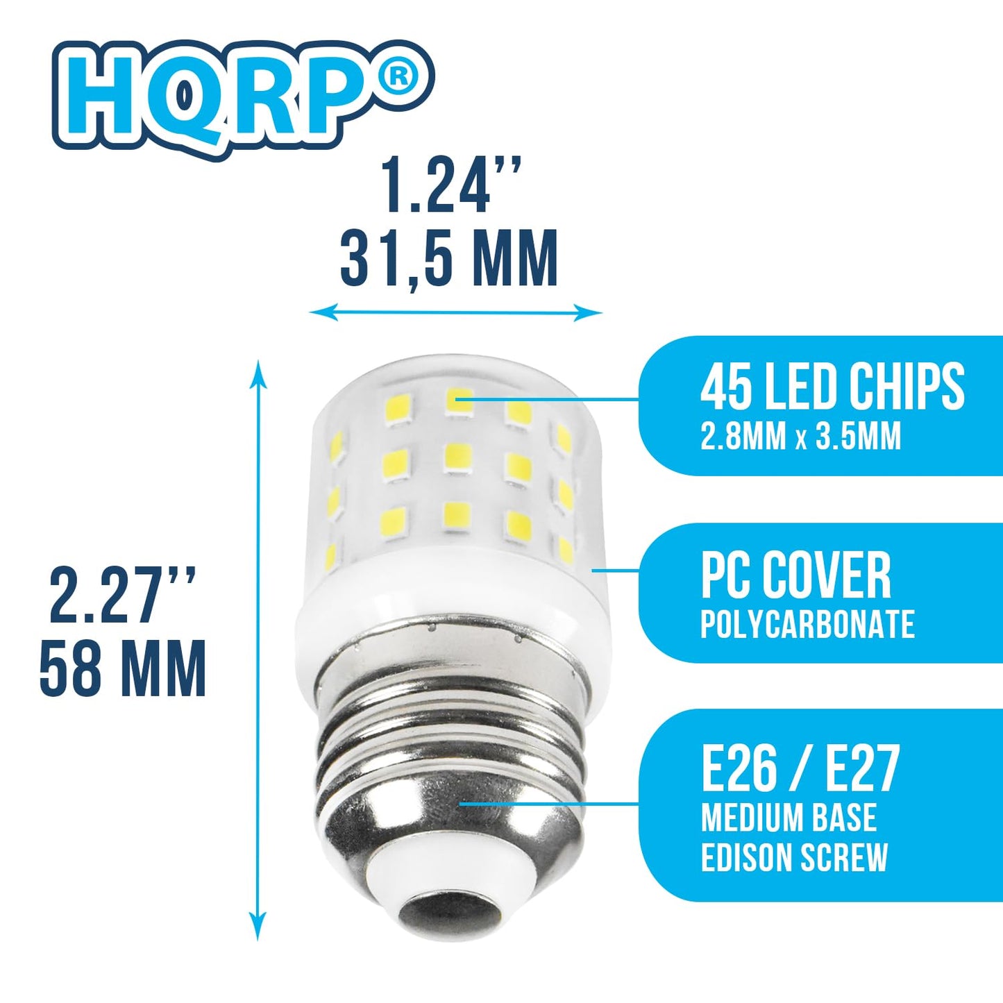 HQRP E26 E27 Refrigerator LED Light Bulb 4W (40W Equivalent) AC 100-130V, Cool White 4250k-4750k, 450lm, Replacement for 5304511738 KEI D34L Light