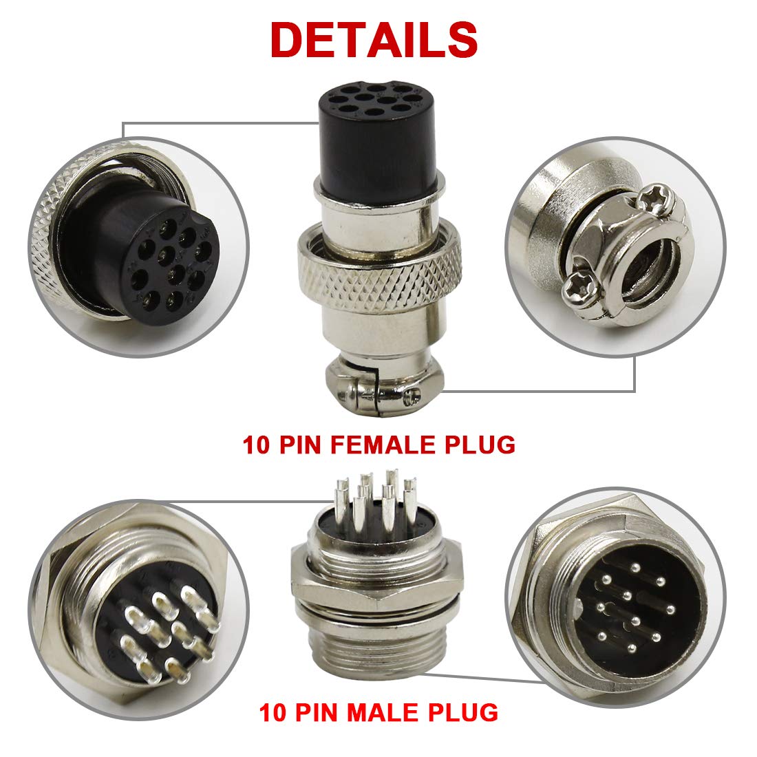 Hxchen 10 Pin Metal Male Female Thread Panel Connector 16mm GX16-10P Aviation Plug Silver - (2 Sets)