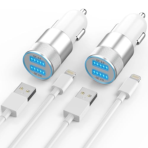 [Apple MFi Certified] iPhone Fast Car Charger, Dual USB A Rapid Car Charger with 2x3Ft Lightning Cable Cord Compatible for iPhone 14/13/12/11/Pro