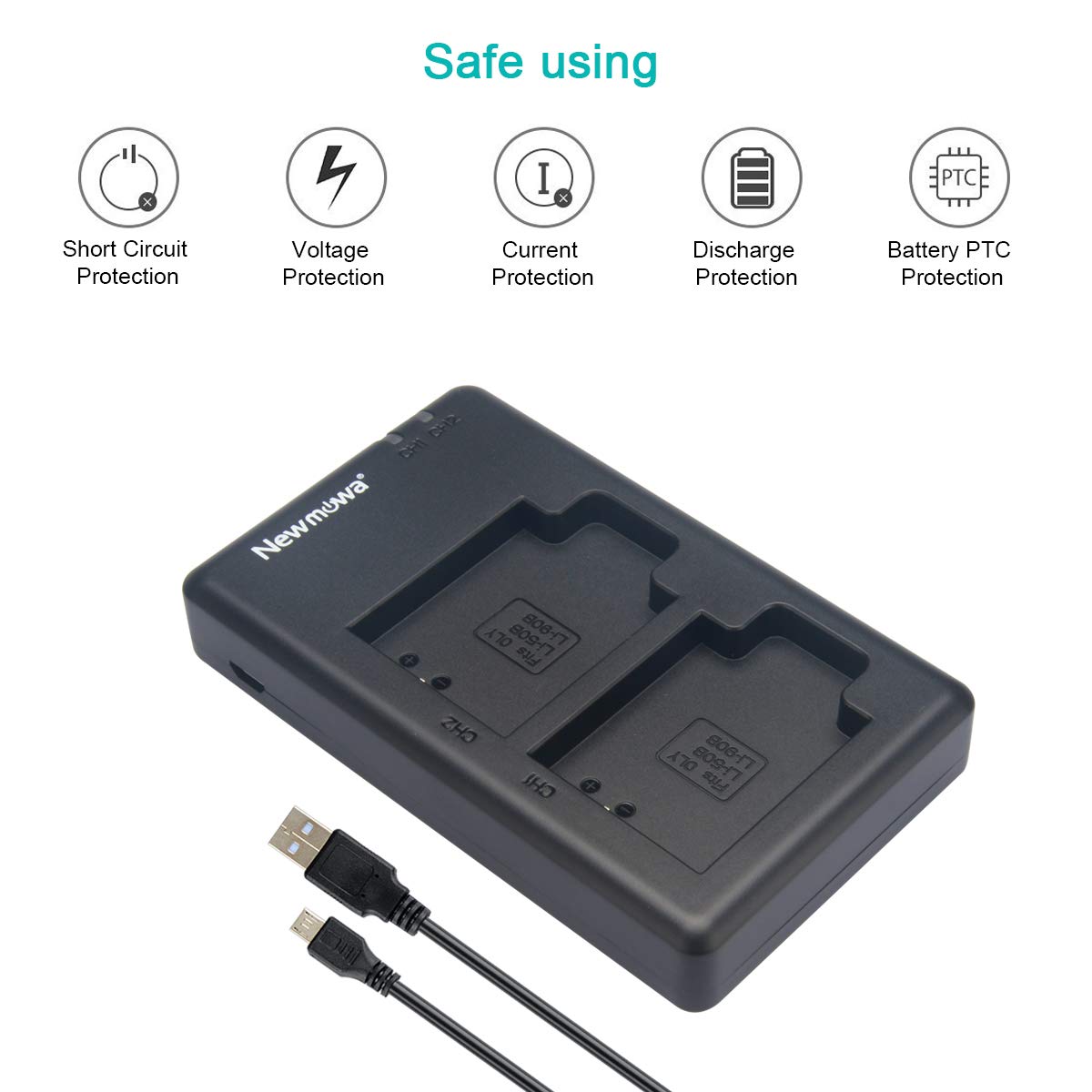 Newmowa Li-50B Battery (2 Pack) and Dual USB Charger Kit for Olympus LI-50B and Olympus SZ-10, SZ-12, SZ-15, SZ-16 iHS, SZ-20, SZ-30MR, SZ-31MR iHS