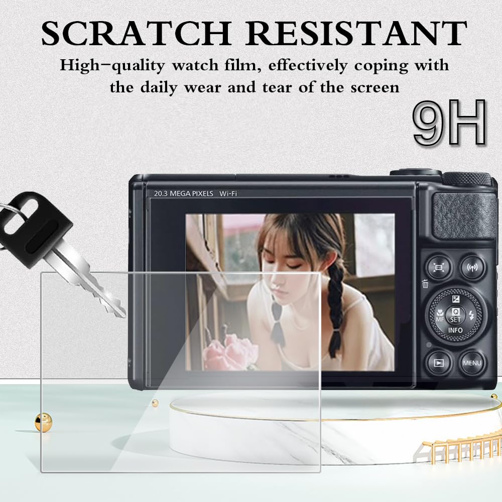 HUADU Screen Protector (2+1Pack) Compatible for Kinokoo SX730/ SX740,Tempered Glass Film Anti-Scratch High Definition and Soft Silicone Case for Canon