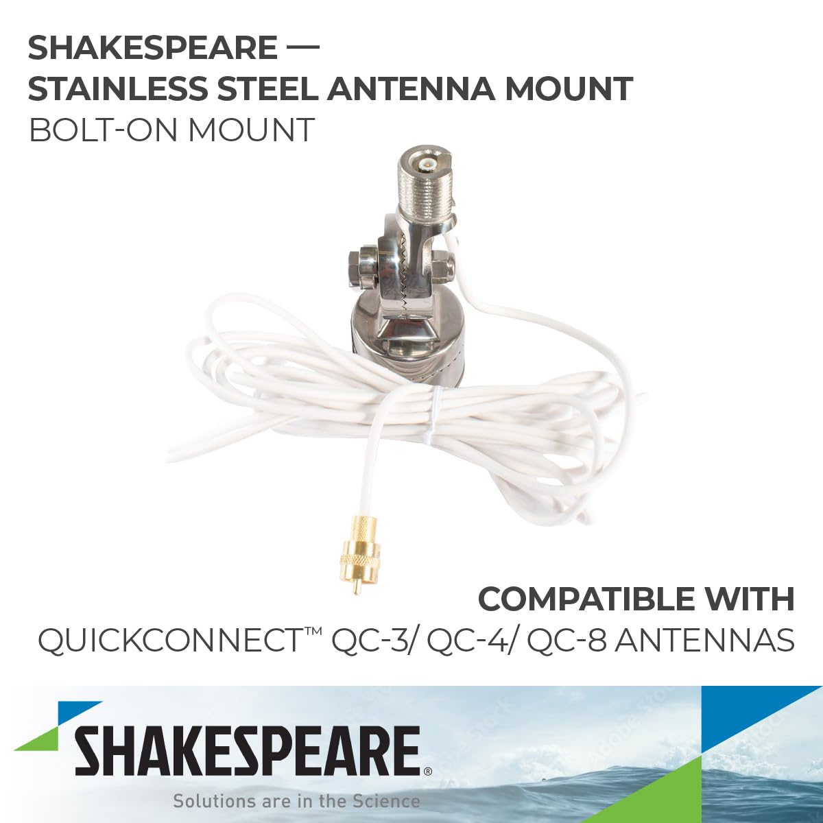 Shakespeare Antenna Mount QC Rail SS W/Cable