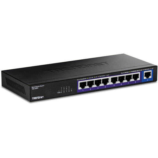 TRENDnet 9-Port Multi-Gig Switch, TEG-S591, 8 x 2.5G RJ-45 Ports, 1 x 10G RJ-45 Port, 60Gbps Switching Capacity, Ethernet Splitter, NDAA & TAA