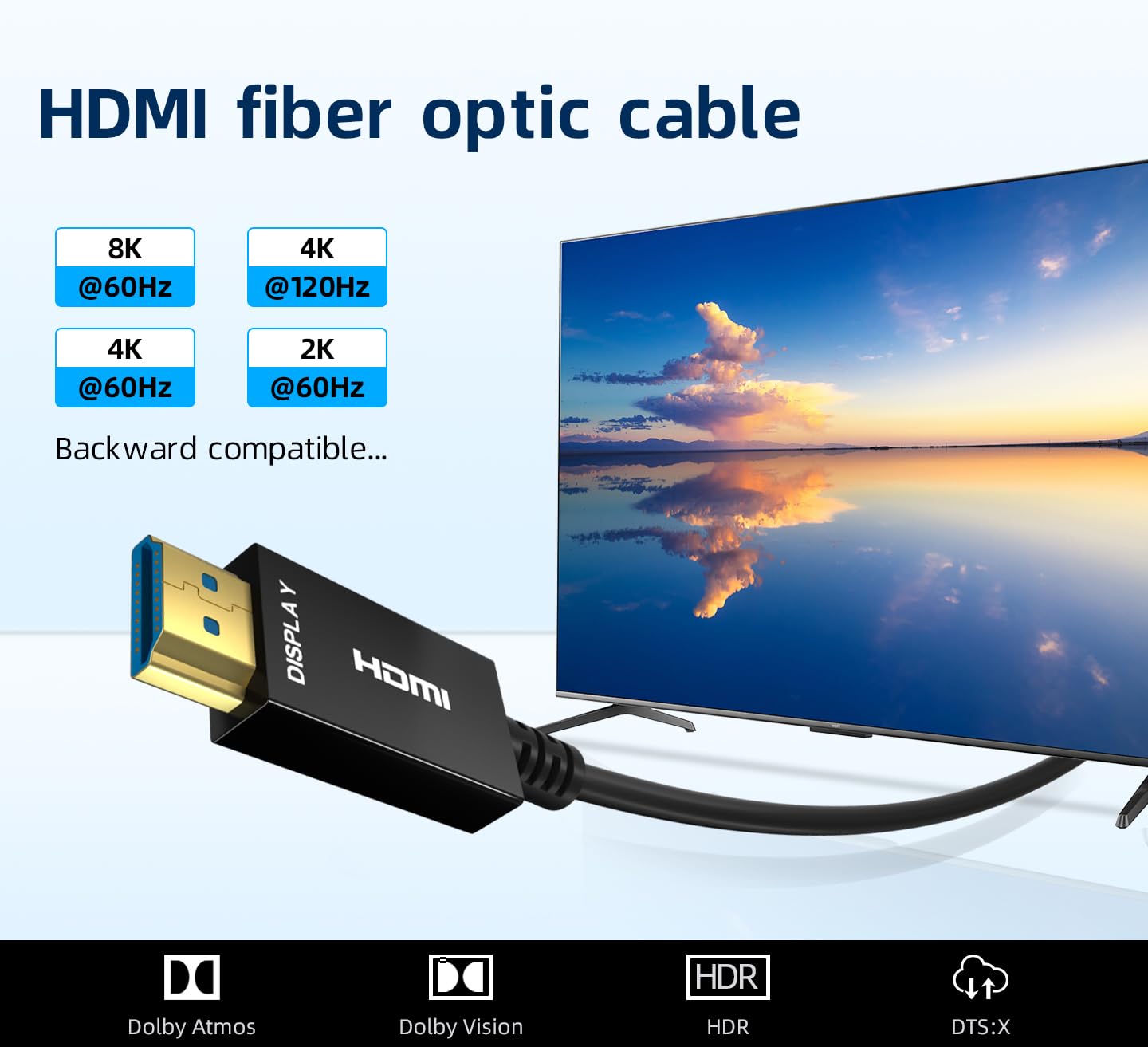 Kirzi 8K HDMI Fiber Optic Cable 15ft, 4K120 8K@60Hz HDMI 2.1 Cable, 48Gbps Ultra High Speed Slim HDMI Optical Audio Cable HDMI Cord, eARC HDR10 HDCP