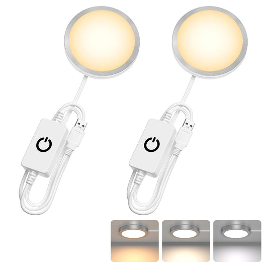 ANTOTEN 2 Pack Puck Lights 5V Single USB Powered,3 Color Temperature Adjustable & Dimmable Under Cabinet Light,3D Printer LED Lamp Kit