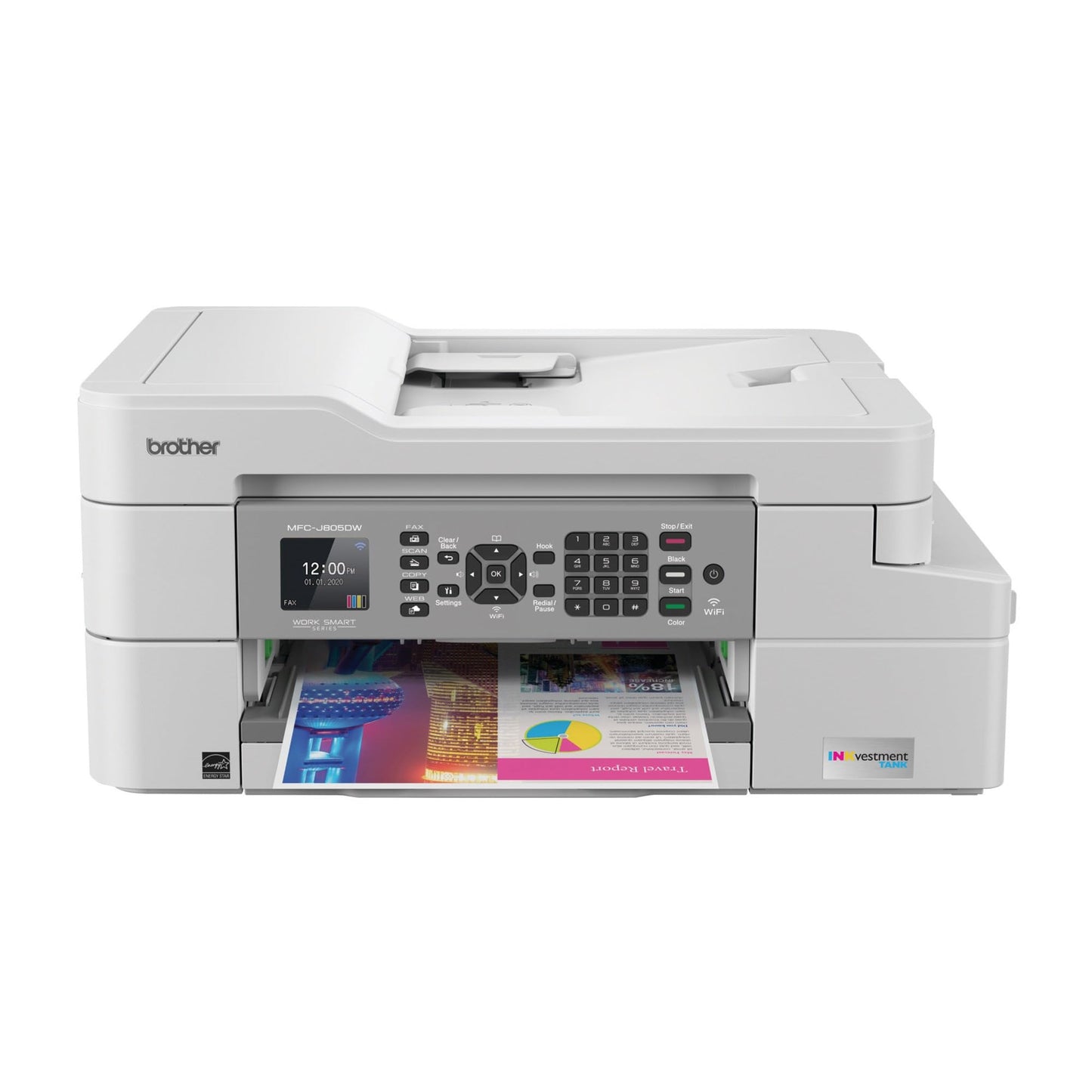Brother MFC-J805DW INKvestmentTank Color Inkjet All-in-One Printer with Mobile Device and Duplex Printing with Up to 1-Year of Ink in-Box, White, One