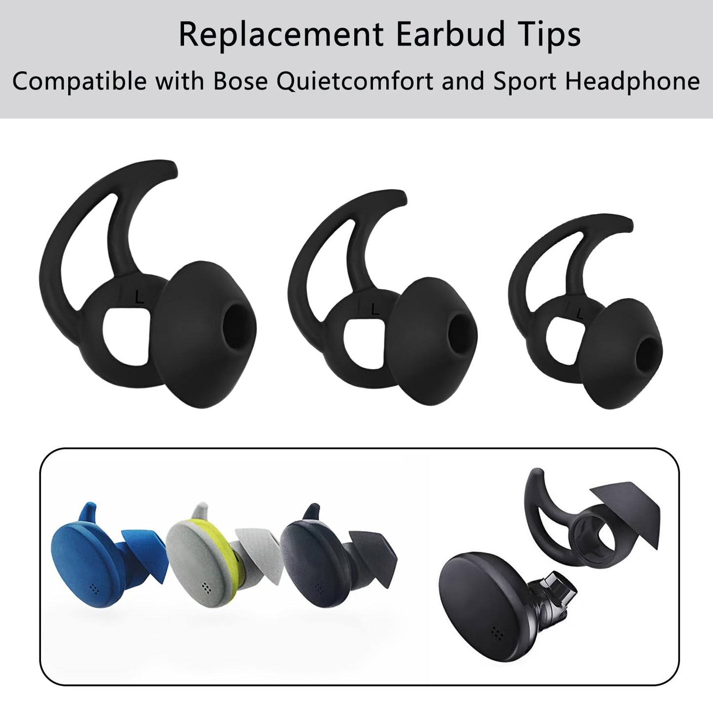MMYQXI Earbud Replacement Tips Silicone Earbud Tips Ear Tips Compatible with Bose Quietcomfort and Sport Headphone Earbud Rubber Tips Earbud Covers 3…