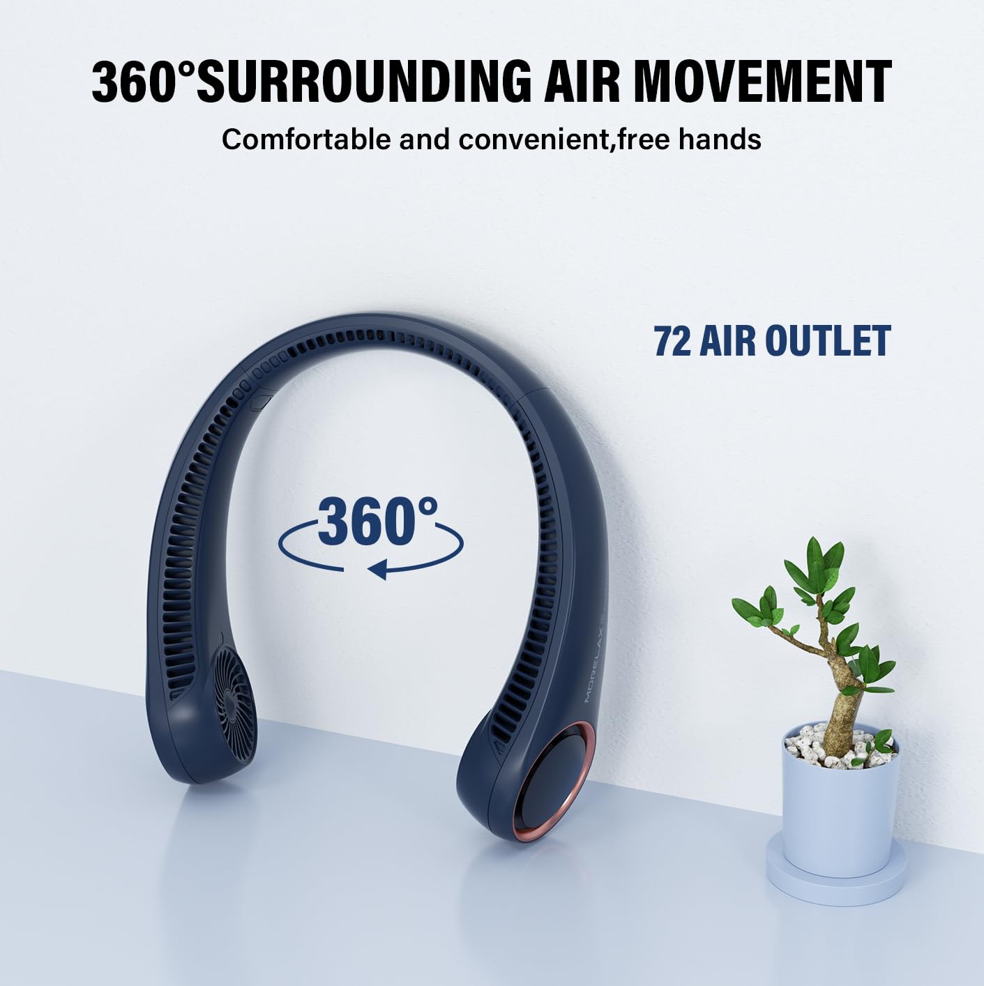 Morelax Neck Fan, USB Rechargeable Personal Fan,Hand Free Bladeless Portable Fans,4000 mAh, 3 Speeds,72 Air Faster softer 360° Cooling, Ultra