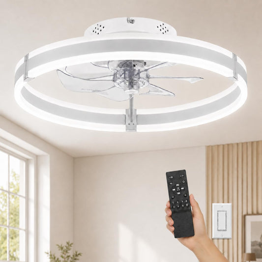 Garvee 20" Ceiling Fan with Lights,Metal Low Profile Flush Mount Fandelier