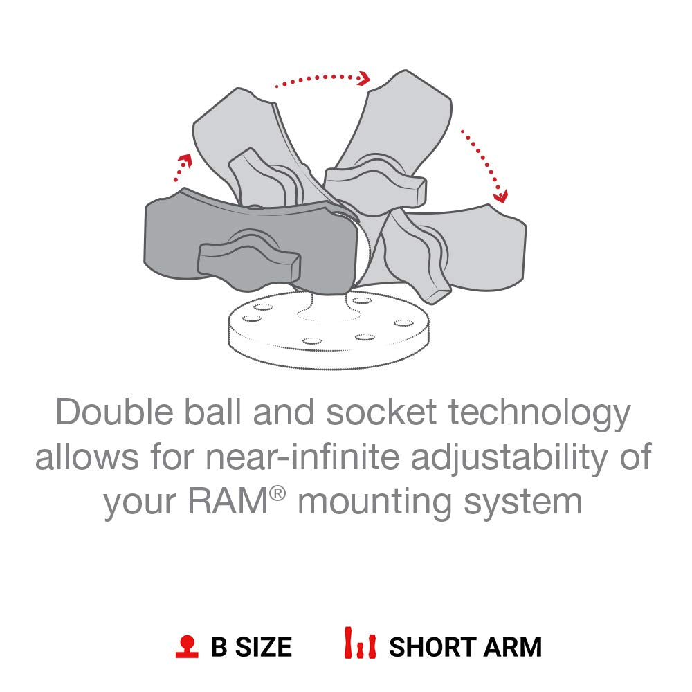 RAM MOUNTS Short Double Socket Arm for B Size 1" Ball Mount Components, Composite RAM Ball Connector Arm RAP-B-201U-A