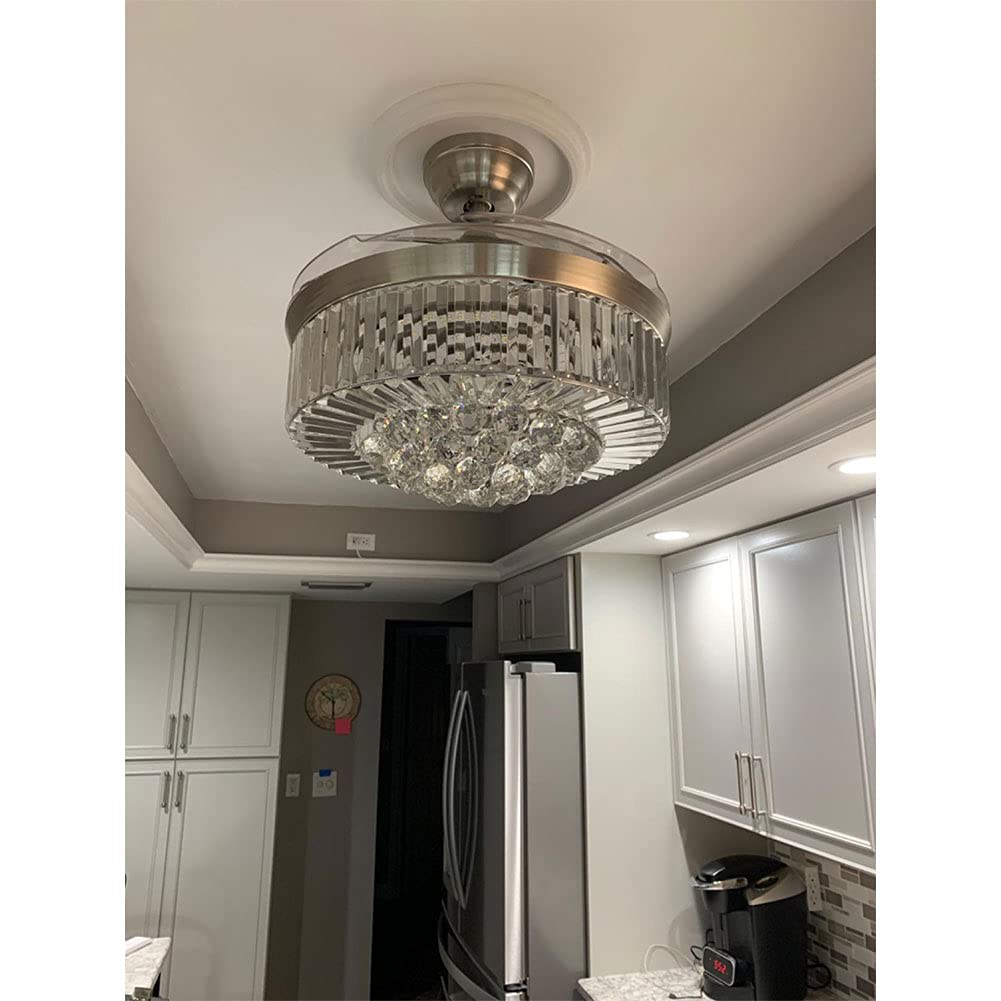42" Crystal Fandelier Ceiling Fan with Lights,Modern Chandelier Ceiling Fan with Retractable Blades Indoor LED Lighting for Bedroom Living Room,Quiet