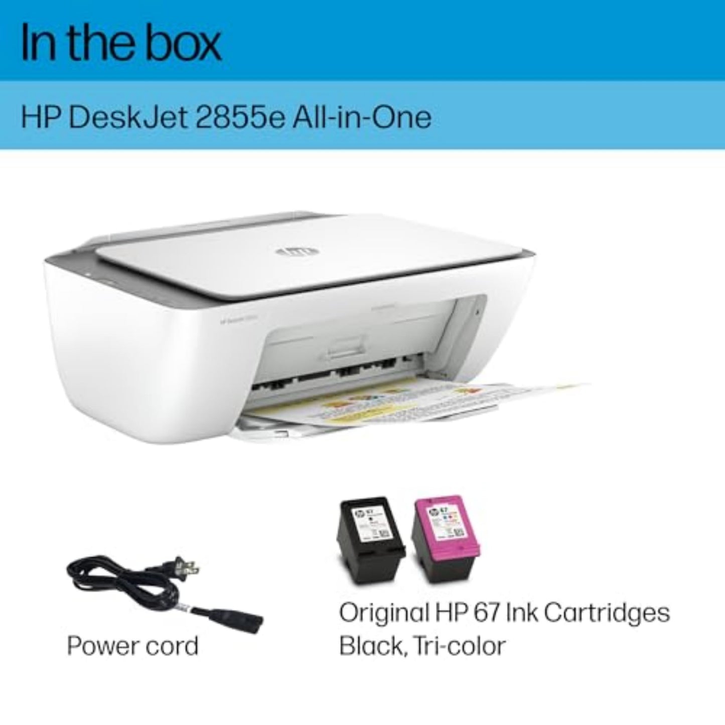 HP DeskJet 2855e Wireless All-in-One Color Inkjet Printer, Scanner, Copier, Best-for-Home, 3 Month Instant Ink Trial Included (588S5A) (Renewed)