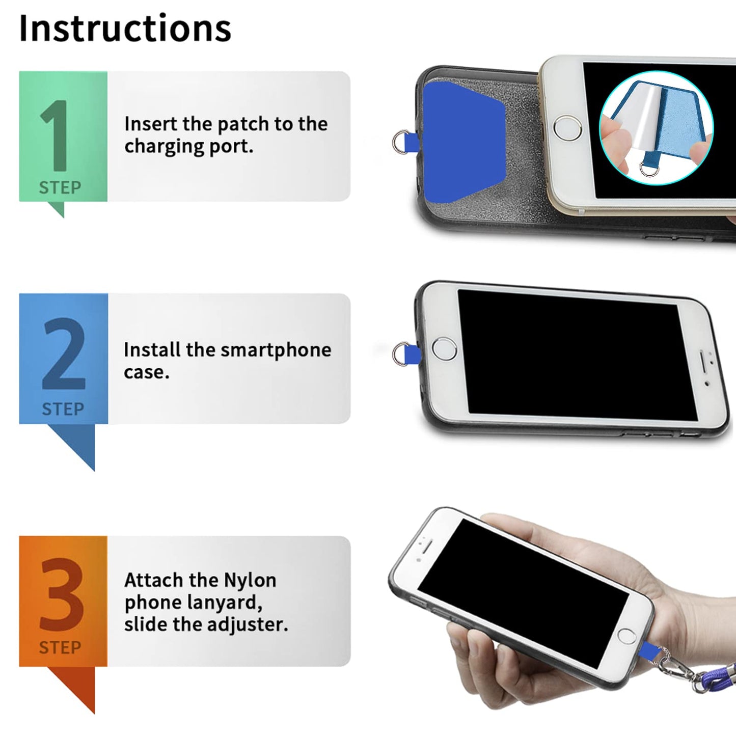 SS Phone Lanyard, Adjustable Detachable Neck Strap with Phone Patch Suitable for Any Cell Phone Smartphones - Blue