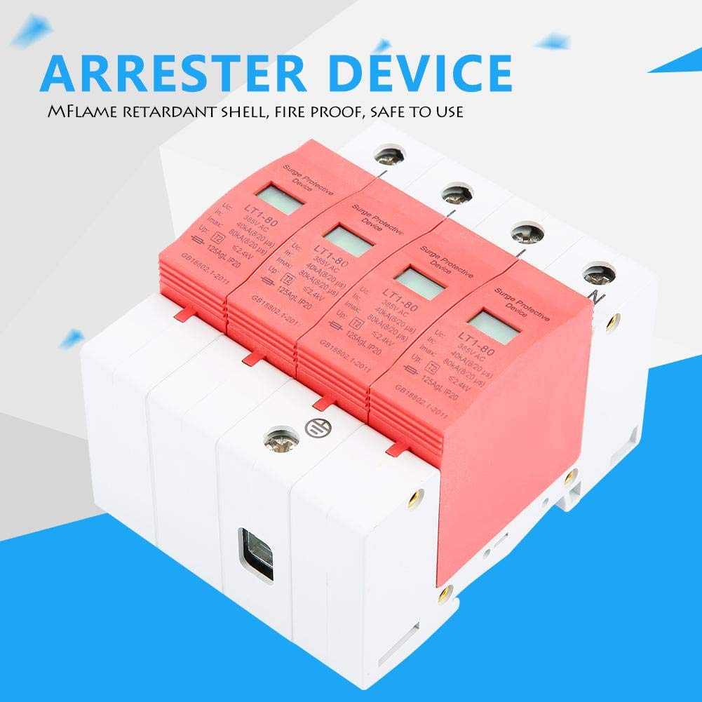 LT-40/80 Voltage Arrester Device 4P 40-80KA Low-Voltage House Protector for Home EMP Protection Electric System 2.4 kV (4P)
