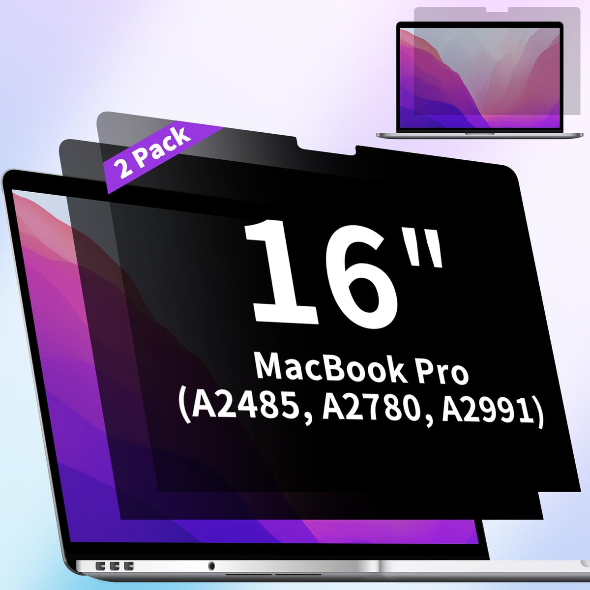 ANTOGOO V 2 Pack Privacy Screen Compatible with MacBook Pro 16 Inch Screen Protector (2021-2024, M1, M2, M3, M4), Anti Blue Light Glare & Anti Scratch