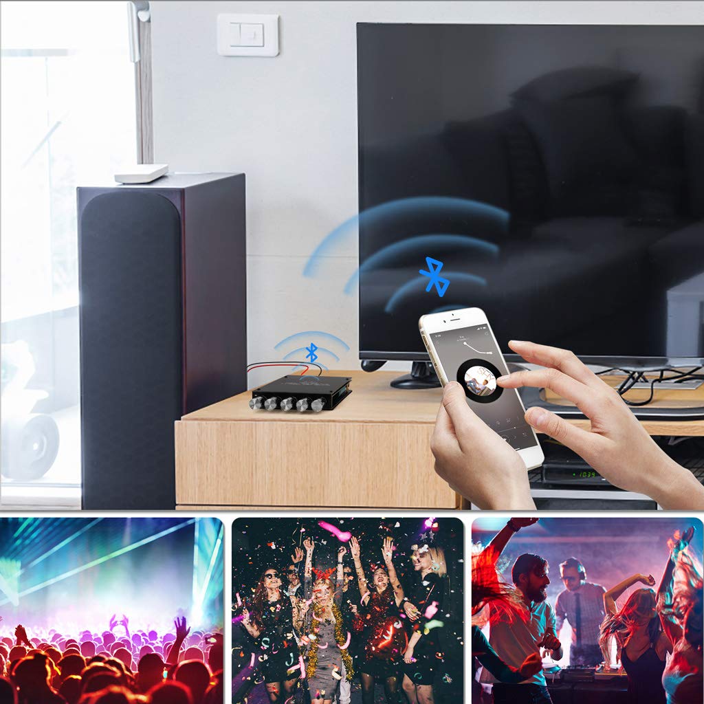 Bluetooth Audio Amplifier Board, ZK-TB21 2.1CH 50W x 2 +100W Subwoofer Power Amp with Treble and Bass Control, Bluetooth5.0 and AUX Inputs, Stereo