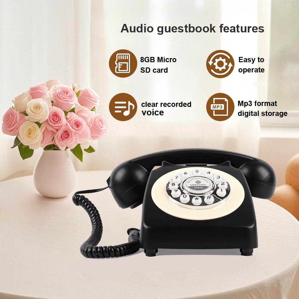 TelPal Voice Recording Audio Guest Book - Guest Book Phone for Weddings, Bridal Showers, Anniversaries | Retro Telephone Voice Recorder | USB
