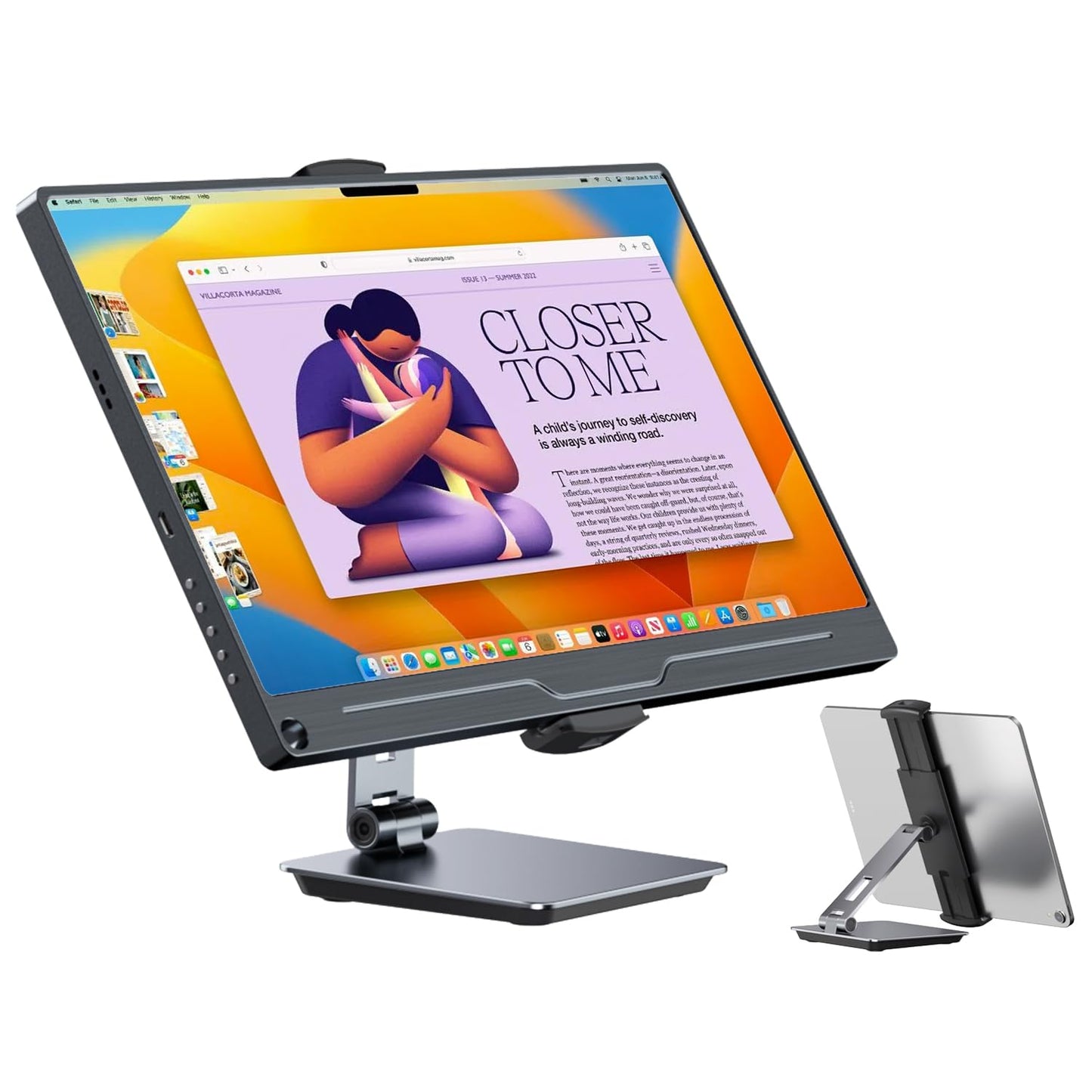 UPERFECT 5.9''-17.3'' Portable Monitor Stand, Adjustable 360° Swivel Bracket, 180° Tiltable Clamp, Heavy Duty Aluminum Stand for Pad/Tablet