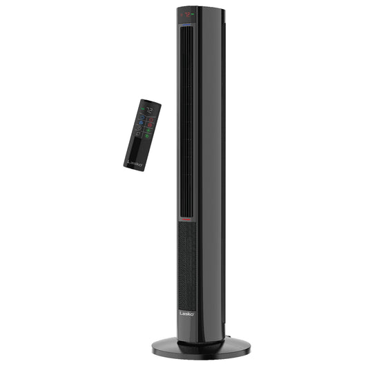 Lasko 1500W Oscillating All Season Tower Fan and Space Heater w/4 Quiet Fan Speeds, 3 Heat Settings, Auto-off Timer, & Remote for Home & Office, Black