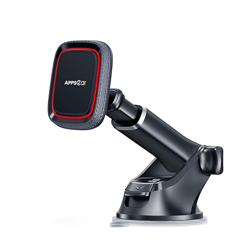 APPS2Car Magnetic Phone Mount for Car, Dashboard & Windshield Suction Cup Holder with Telescopic Arm, Requires Metal Plate for Proper Use, Fit
