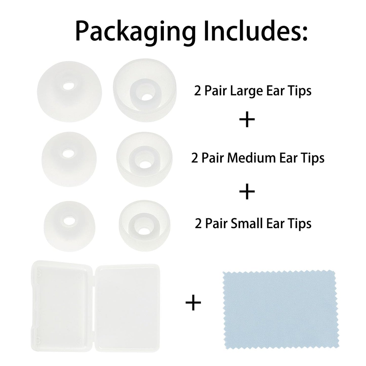 DMZHY Earbud Tips 6 Pairs Galaxy Buds 2 & Plus Compatible, Silicone, White, 3 Sizes, Includes Storage Box & Cleaning Cloth