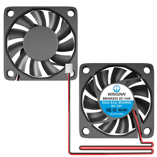 WINSINN DC 60mm Fan 12V 6010 Dual Ball Bearing Brushless Cooling 60mmx10mm 2PIN (Pack of 2Pcs)