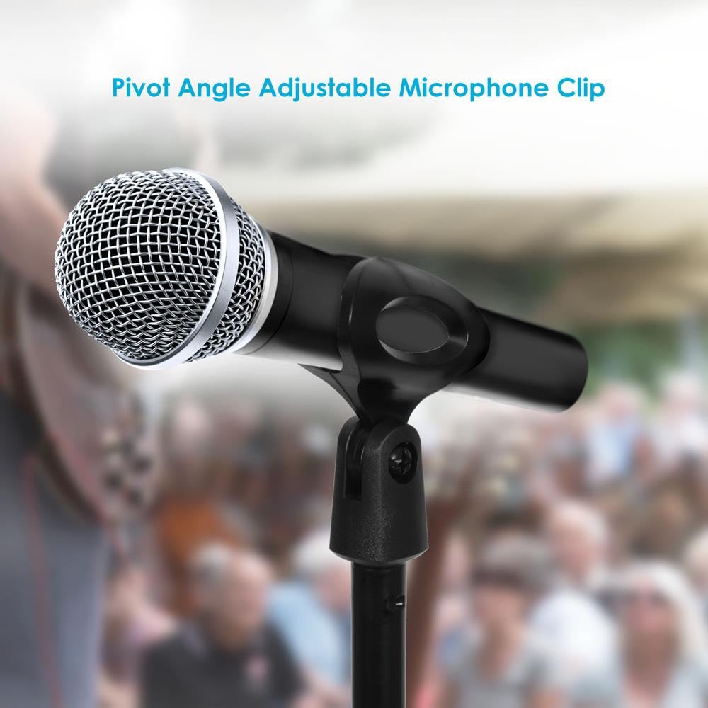 Pyle Adjustable Microphone Stand - Universal Mic Stand with Compact Heavy Base, Floor Standing Design, Height Adjustable, Pivot Angle Clip for Singing