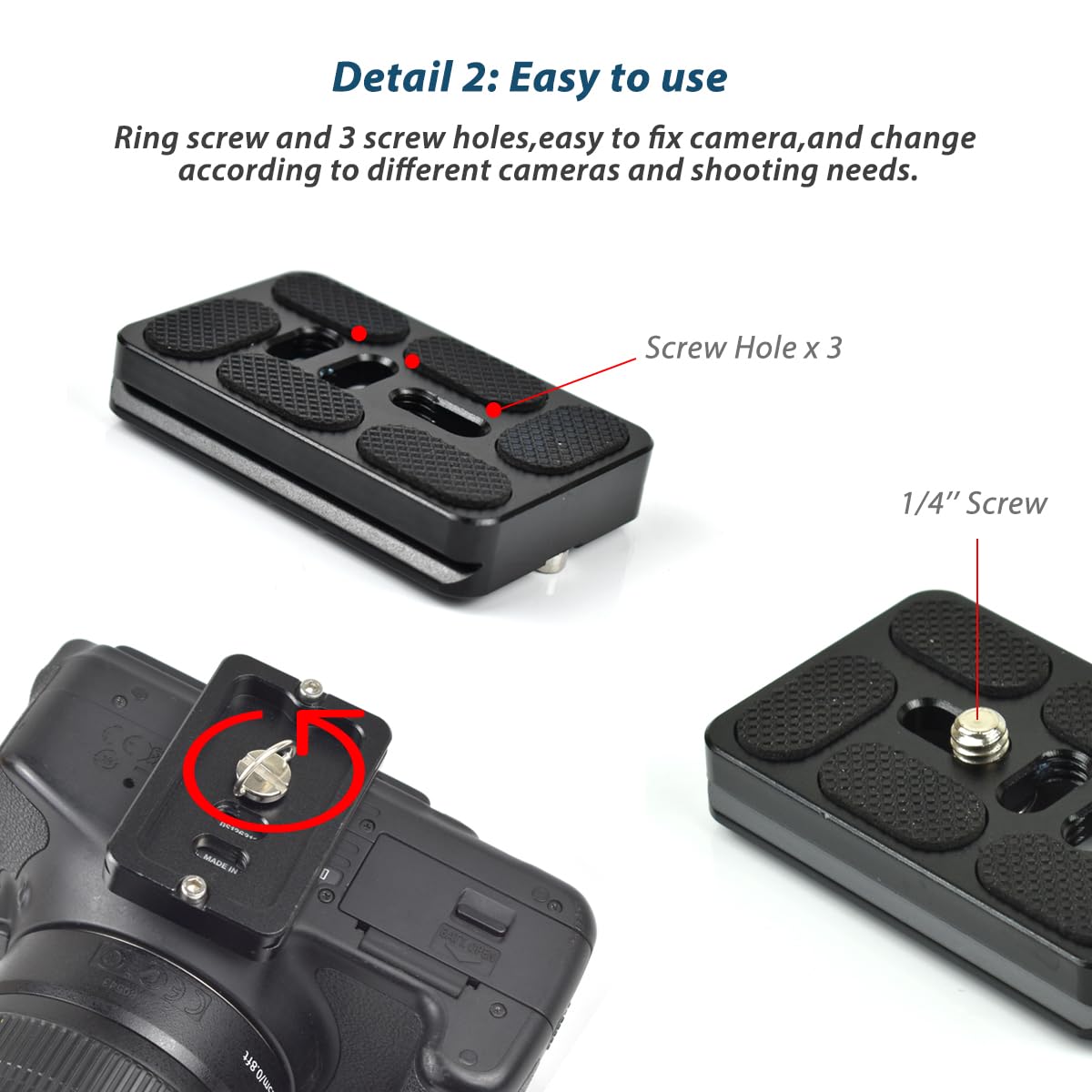 Akeipho 2 Pieces Aluminum 60mm Universal Quick Release Plate with 1/4 Inch Screw, Arca Swiss Plate Tripod Mount for DSLR Camera Tripod Ball Head