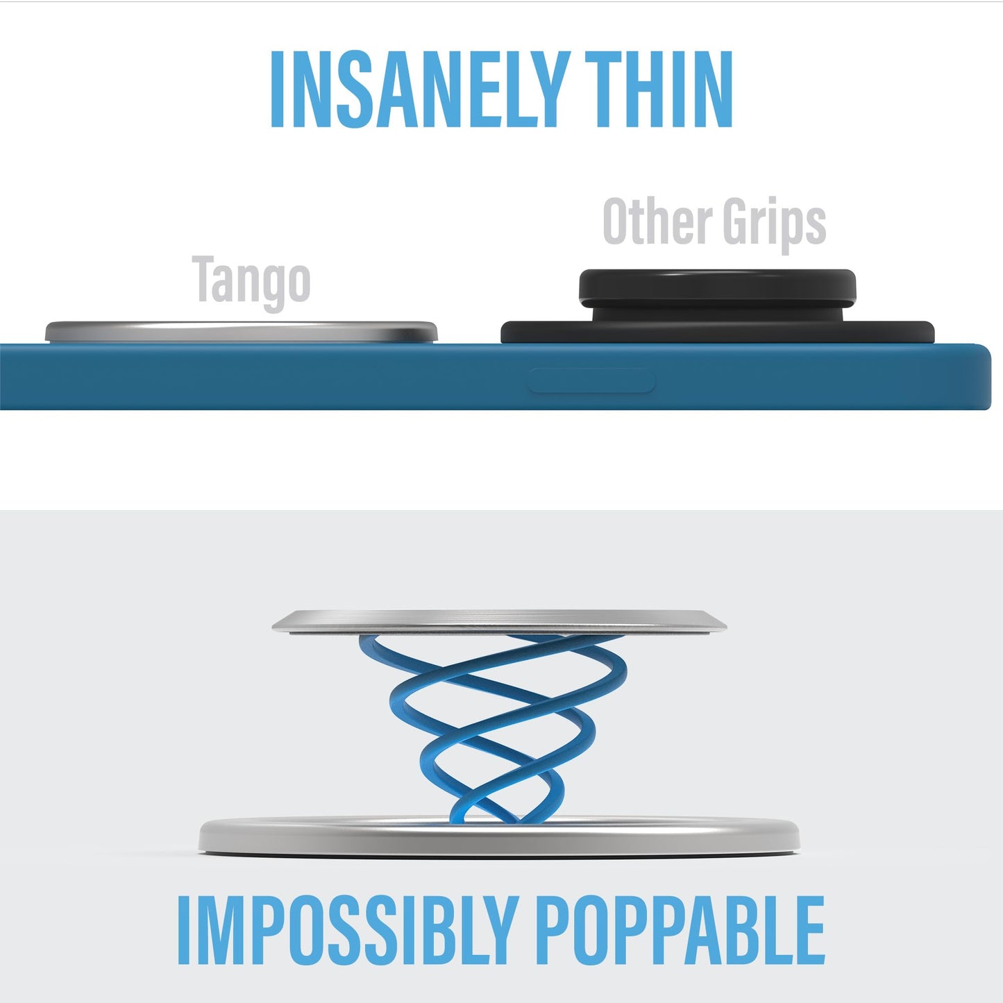 Tango Ultra Thin Grip for MagSafe: One Hand Open, Stand, 10x Expandable, Space Grade Steel, Removable for Wireless Charging. Half The Thickness, Twice