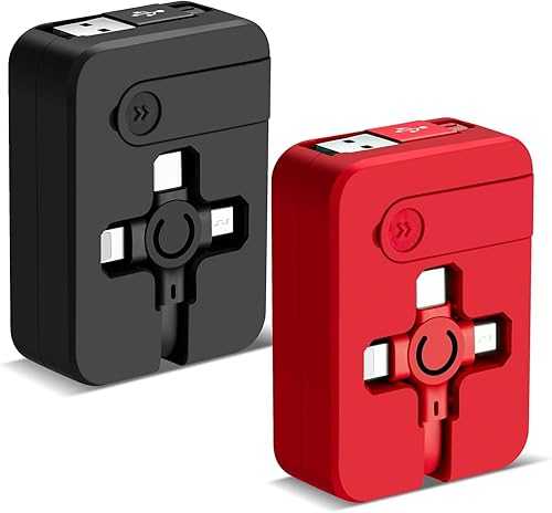 GTPOWER 3 in 1 Multi Charger Cable 3A, 2Pack 3 in 1 Retractable Multi Charging Cable with IP/USB C/Micro Ports, Phone Holder, Multiple Fast Charging