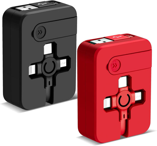 GTPOWER 3 in 1 Multi Charger Cable 3A, 2Pack 3 in 1 Retractable Multi Charging Cable with IP/USB C/Micro Ports, Phone Holder, Multiple Fast Charging