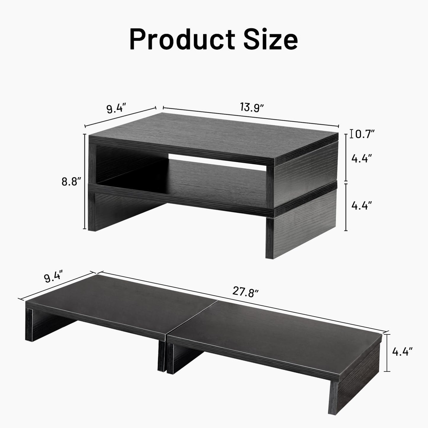 Monitor Stand Riser for Desk 2 Pack, Computer Stand Dual Monitor Riser, Monitor Stand Riser MDF 2 Tier Adjustable Monitor Stand