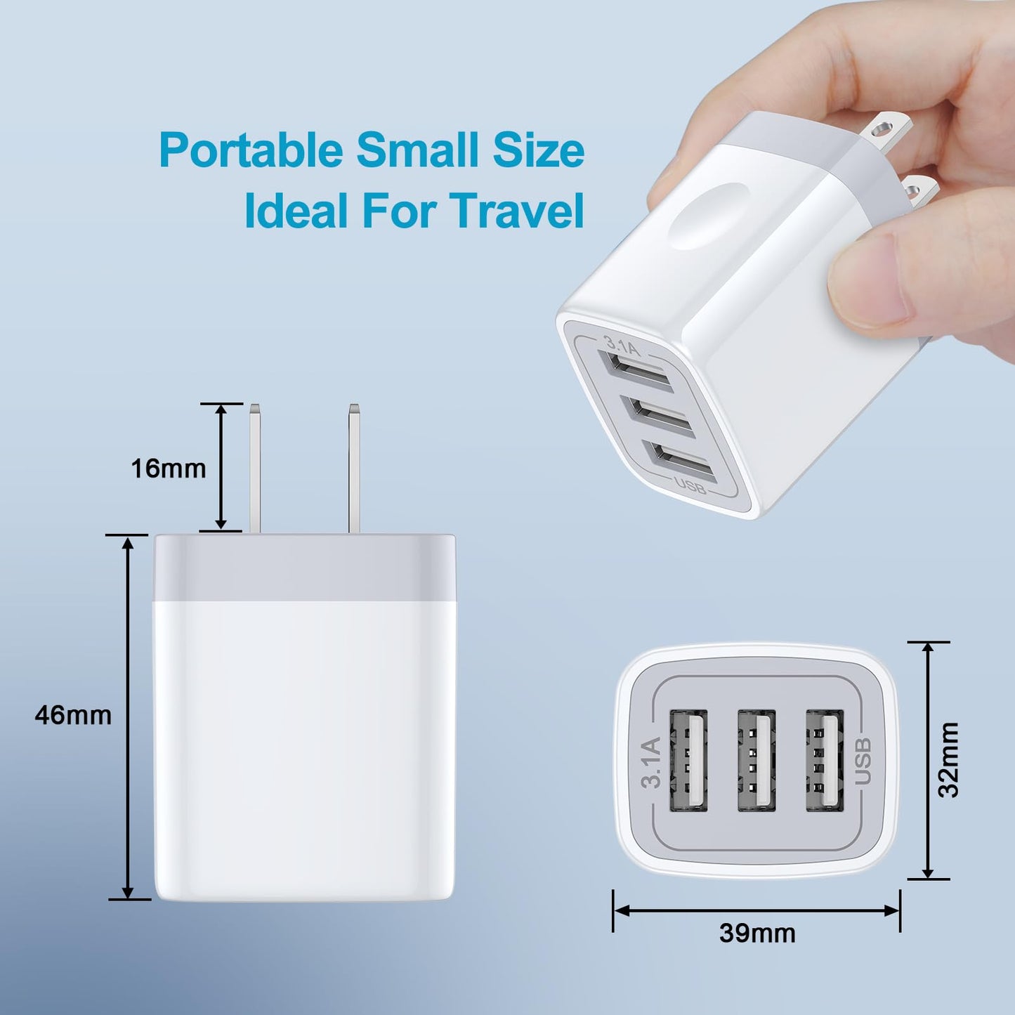 USB Wall Charger, Hootek 2Pack Wall Plug 3-Port USB Charging Station 3.1A Power Adapter Multi Port Quick Charger Block Cube for iPhone 17 16 15 14 13