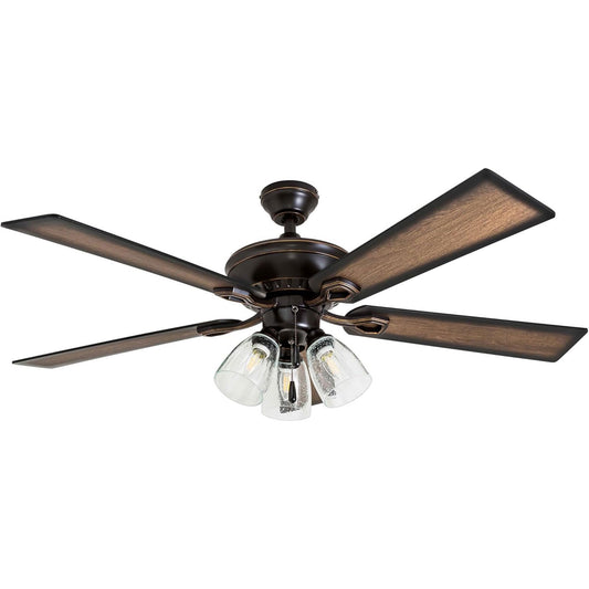 Prominence Home Glenmont, 52 Inch Farmhouse LED Ceiling Fan with Light, Pull Chain, Three Mounting Options, Dual Finish Blades, Reversible Motor