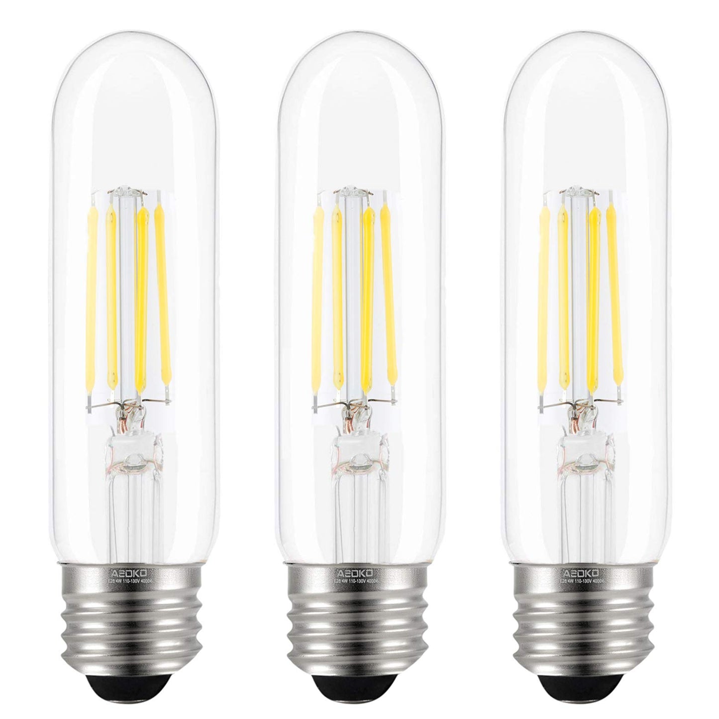 ASOKO T10 LED Edison Bulb 4W, Dimmable 4000K Daylight, E26, 3-Pack