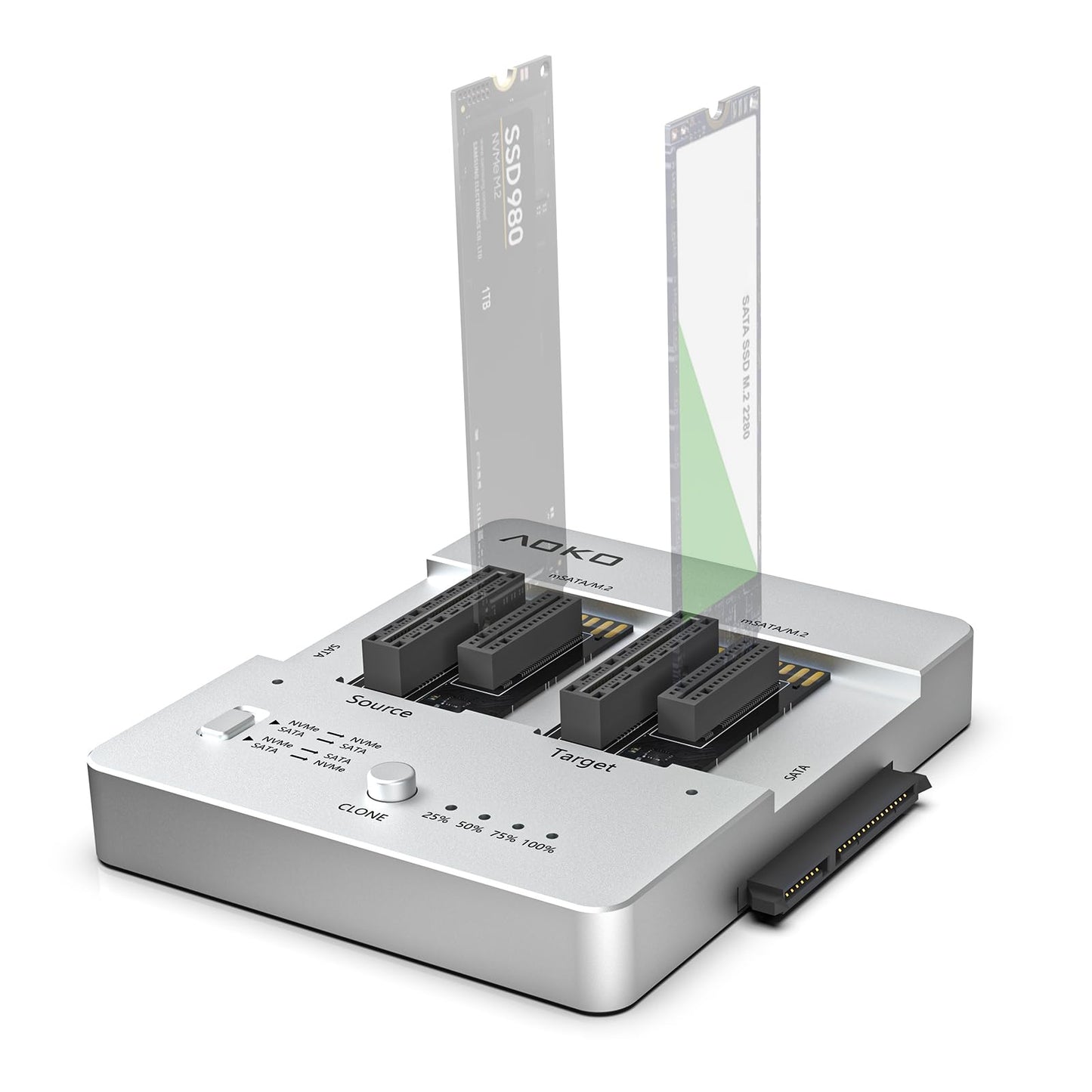 AOKO All-in-one Hard Drive Docking Station,SATA to NVMe and NVMe to NVMe ssd cloner duplicator,External mSATA ssd Reader & m.2 to USB Adapter