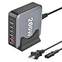 260W USB C Charger Block GaN III USB Desktop Charging Station 6 Ports QC4.0 Fast Charging Station Hub+PD 100W Type C Laptop Charger Adapter Compatible