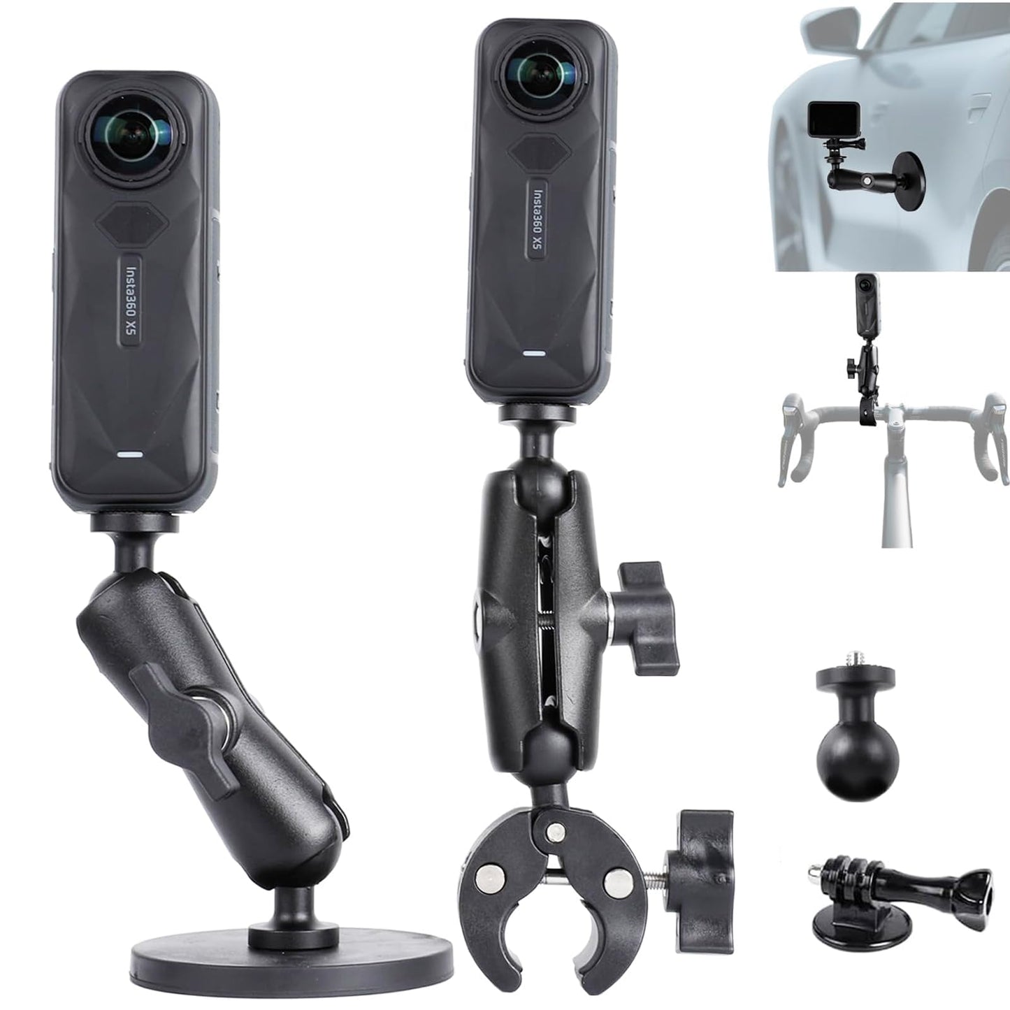 PellKing Motorcycle Handlebar Mount Car Mangetic Accessories Kit for Insta360 X5/X4/X3,88mm Magnetic Mount with 360 Degree Rotation,Ball Head Clamp