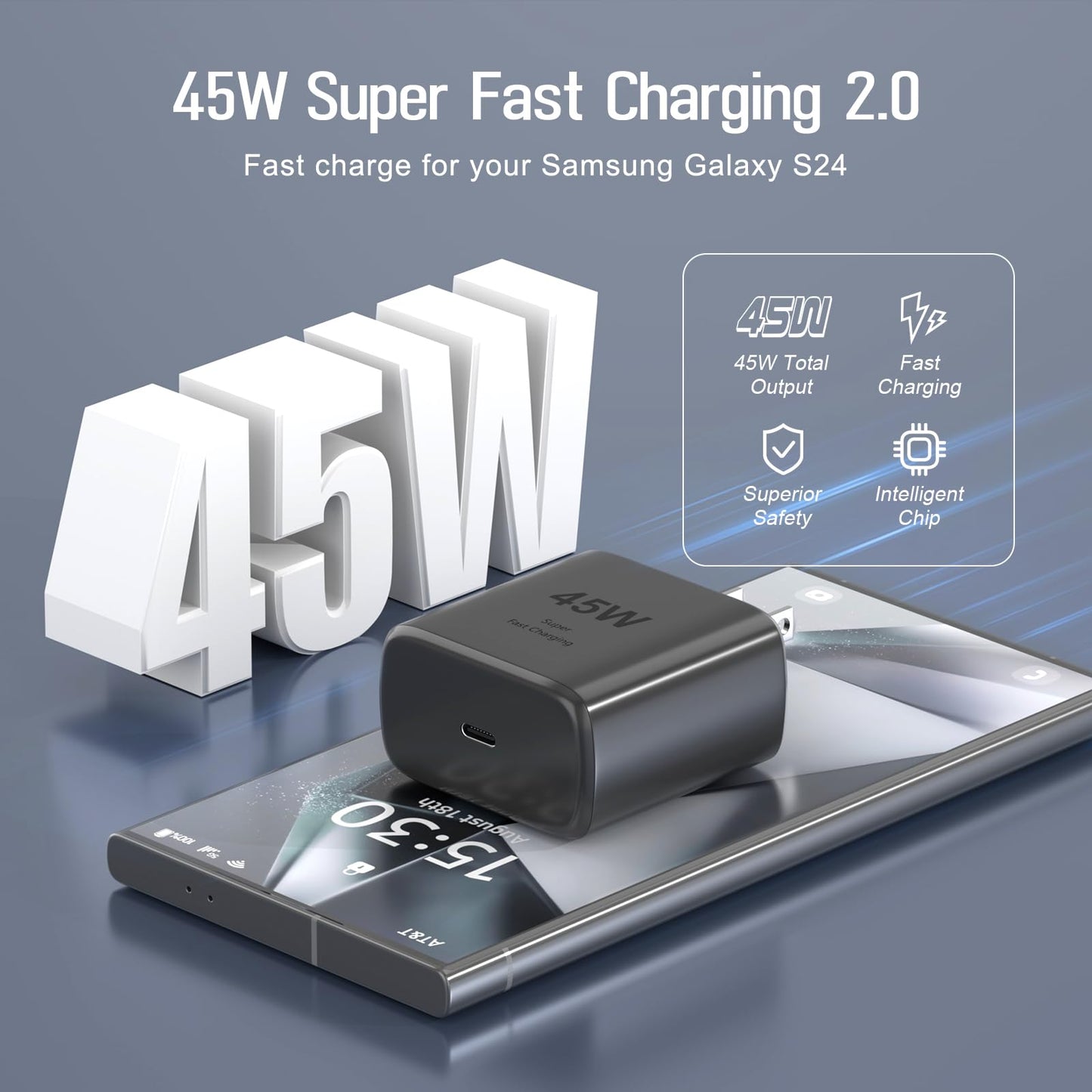 Samsung 45W Super Fast Charger 2.0, USB C Android Phone Charger Fast Charging for Samsung Galaxy S26 Ultra/S26/S26+/S25/S25 Ultra/S25+/S24